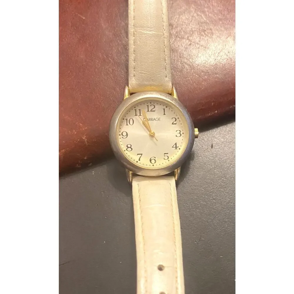 Women's Two Tone Carriage Watch, Water Resistant, White Band